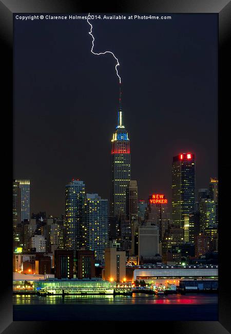 Empire State Building Lightning Strike I Framed Print by Clarence Holmes