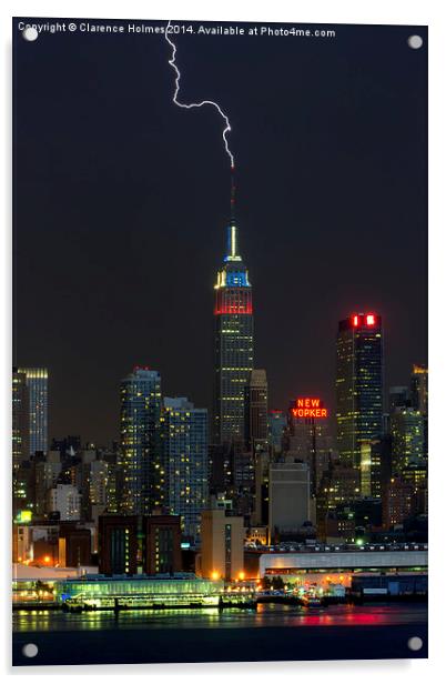 Empire State Building Lightning Strike I Acrylic by Clarence Holmes