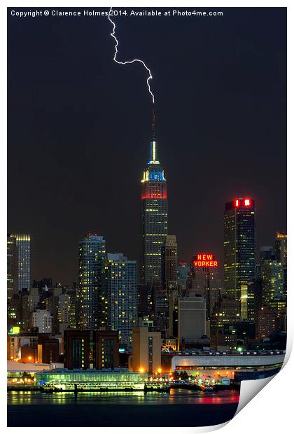 Empire State Building Lightning Strike I Print by Clarence Holmes