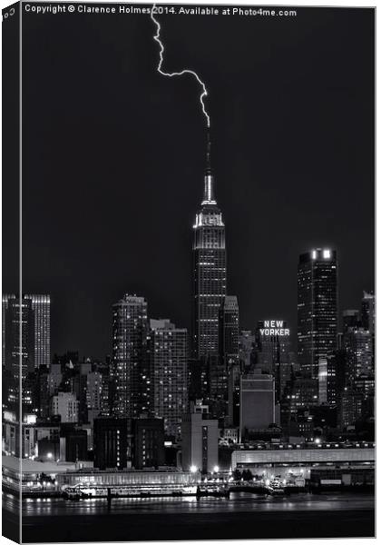 Empire State Building Lightning Strike II Canvas Print by Clarence Holmes