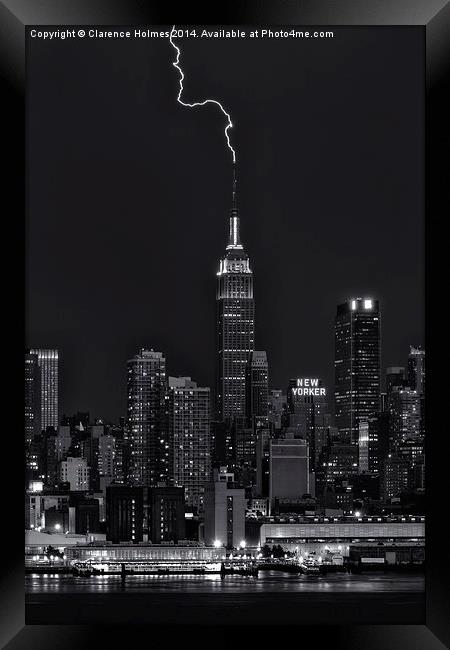 Empire State Building Lightning Strike II Framed Print by Clarence Holmes