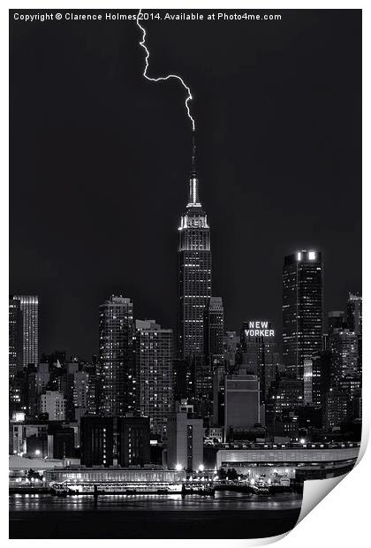 Empire State Building Lightning Strike II Print by Clarence Holmes