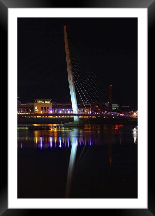 bridge lit up at night at swansea marina, south w Framed Mounted Print by craig preece