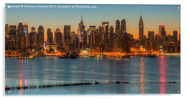 New York City Skyline Morning Twilight IX Acrylic by Clarence Holmes