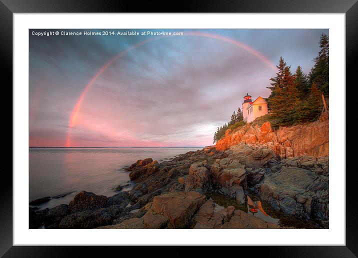 Rainbow Over Bass Harbor Head Lighthouse I Framed Mounted Print by Clarence Holmes