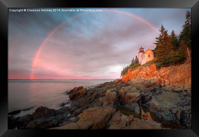 Rainbow Over Bass Harbor Head Lighthouse I Framed Print by Clarence Holmes