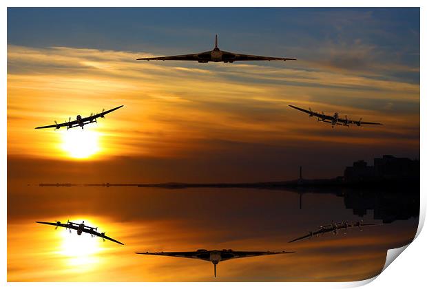 Vulcan and Lancasters sunset Print by Oxon Images