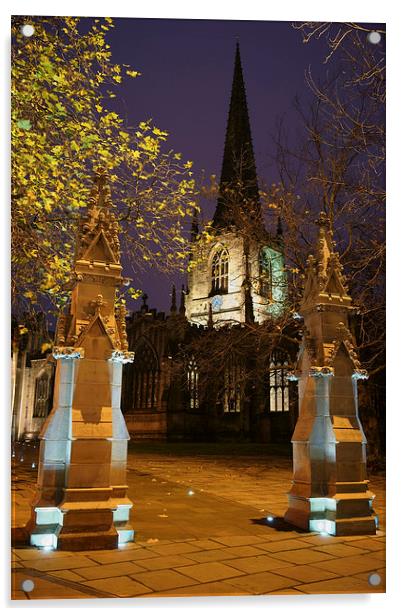 Sheffield Cathedral at Night  Acrylic by Darren Galpin