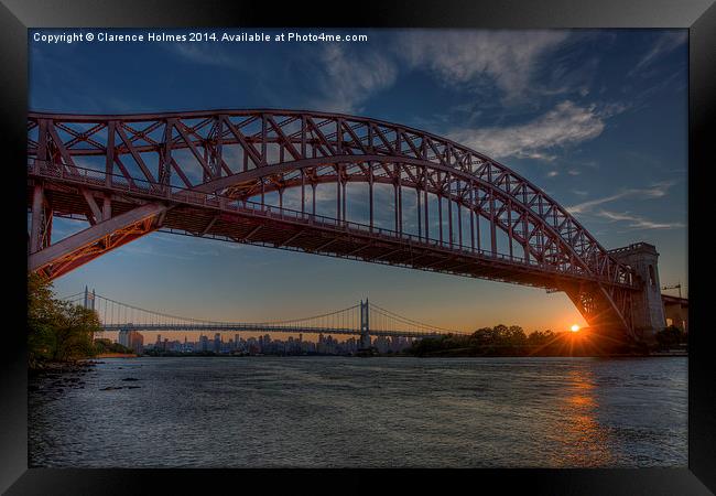 New York City Hell Gate Bridges Sunset I Framed Print by Clarence Holmes