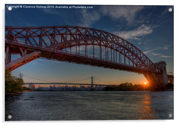 New York City Hell Gate Bridges Sunset I Acrylic by Clarence Holmes