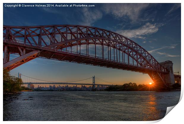 New York City Hell Gate Bridges Sunset I Print by Clarence Holmes