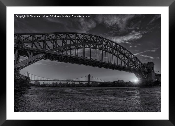 New York City Hell Gate Bridges Sunset II Framed Mounted Print by Clarence Holmes