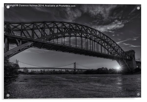 New York City Hell Gate Bridges Sunset II Acrylic by Clarence Holmes