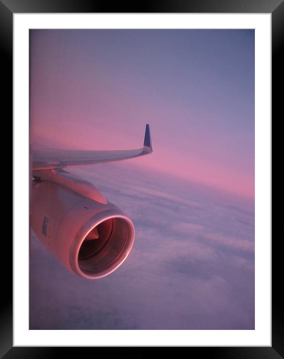 Wing of 757 Bristol to New York at sunsrise Framed Mounted Print by Jonathan Evans