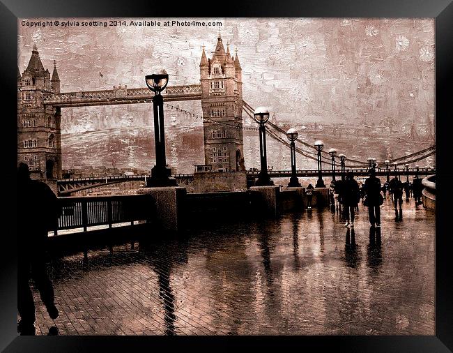  Tower Bridge on a rainy day Framed Print by sylvia scotting