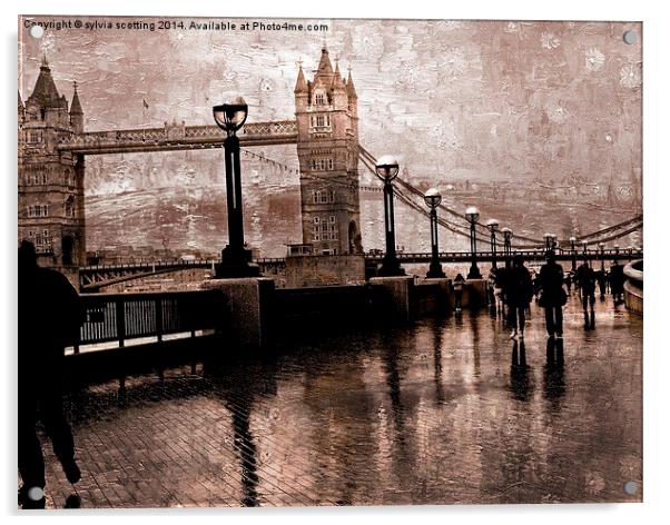  Tower Bridge on a rainy day Acrylic by sylvia scotting