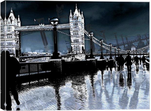  Tower Bridge on a rainy day Canvas Print by sylvia scotting