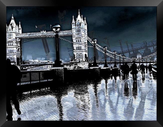  Tower Bridge on a rainy day Framed Print by sylvia scotting