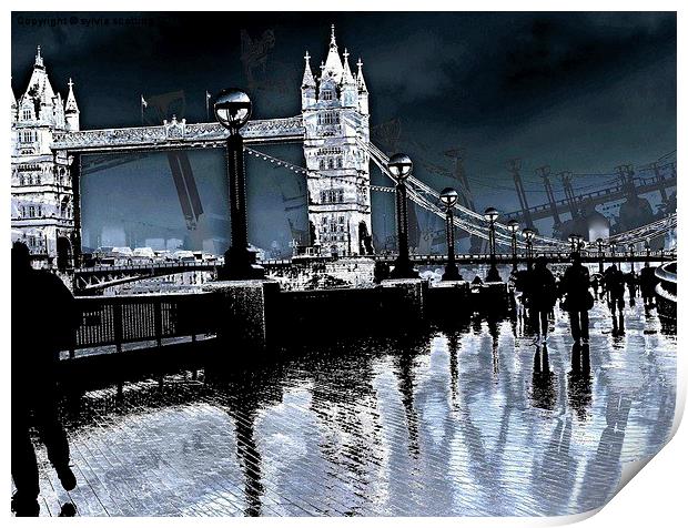  Tower Bridge on a rainy day Print by sylvia scotting