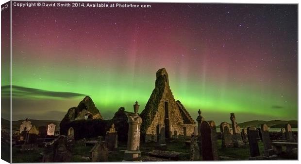  Aurora over ruined church, Durness Canvas Print by David Smith