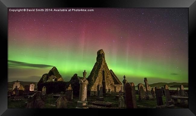  Aurora over ruined church, Durness Framed Print by David Smith