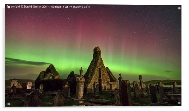  Aurora over ruined church, Durness Acrylic by David Smith
