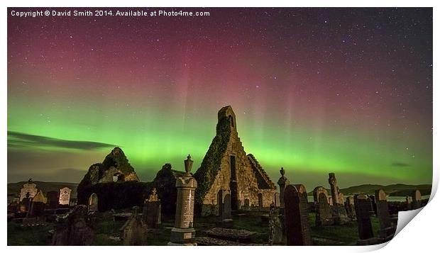  Aurora over ruined church, Durness Print by David Smith