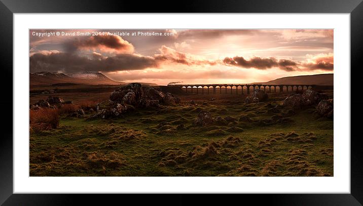  Steam train sunset on Ribblehead Viaduct Framed Mounted Print by David Smith