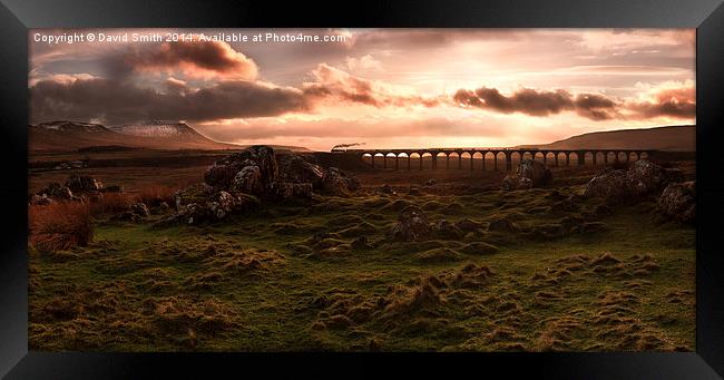  Steam train sunset on Ribblehead Viaduct Framed Print by David Smith