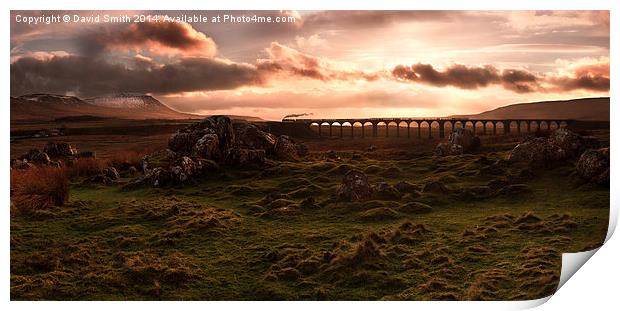 Steam train sunset on Ribblehead Viaduct Print by David Smith