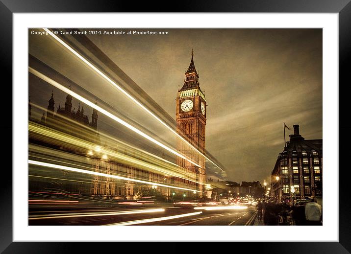 Houses of Parliament at night, London.  Framed Mounted Print by David Smith