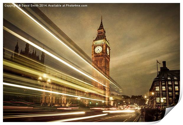 Houses of Parliament at night, London.  Print by David Smith