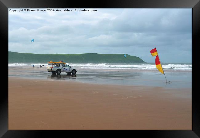  Woolacombe  Lifeguards Devon Framed Print by Diana Mower