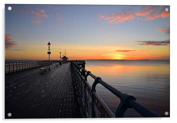 Penarth Pier in vale of Glamorgan sunrise over the Acrylic by Jonathan Evans
