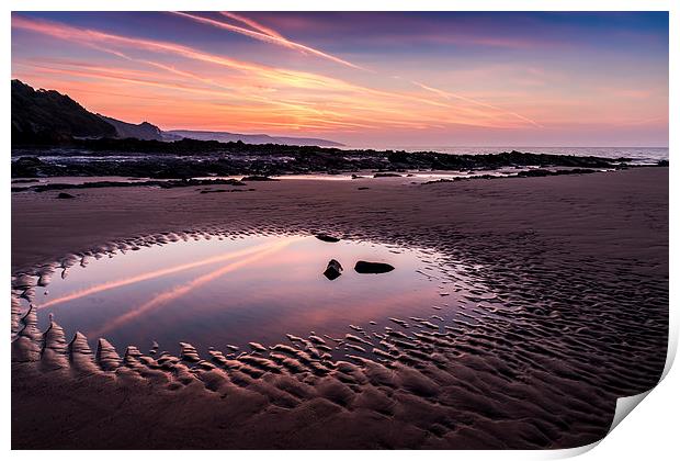  Amroth beach - Early morning reflections Print by Simon West