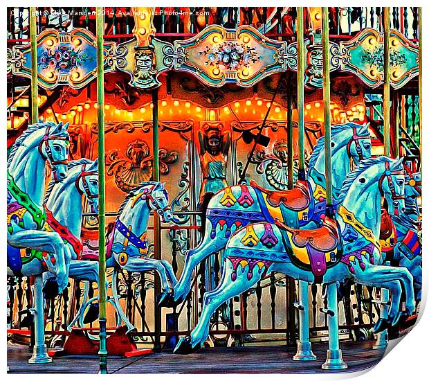 Carousel Horses Print by Mike Marsden