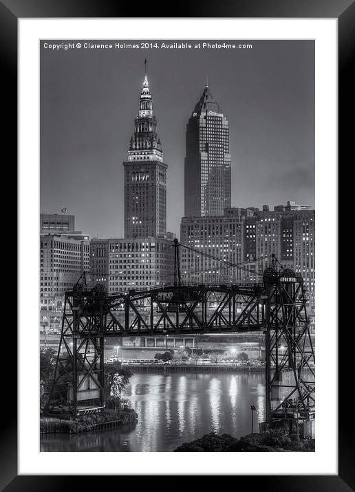 Cleveland Skyline II Framed Mounted Print by Clarence Holmes
