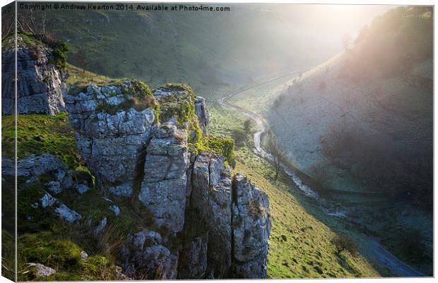  Morning light on the limestone crags of Lathkill  Canvas Print by Andrew Kearton
