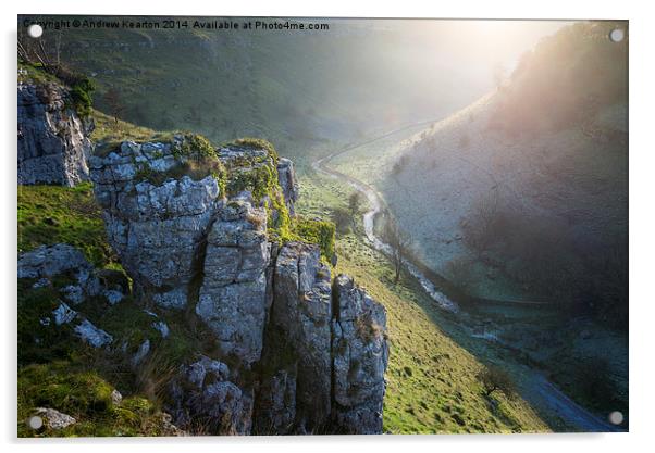  Morning light on the limestone crags of Lathkill  Acrylic by Andrew Kearton