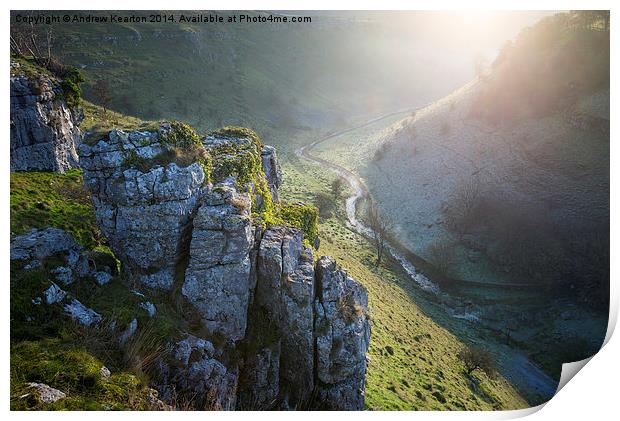 Morning light on the limestone crags of Lathkill  Print by Andrew Kearton