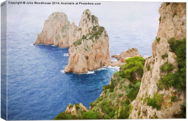 Faraglioni rocks on Capri Canvas Print by Julie Woodhouse