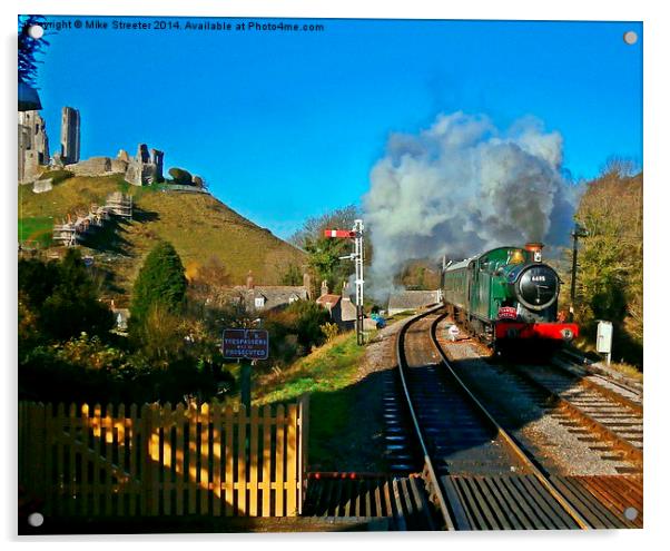  Santa Special approaching Corfe Acrylic by Mike Streeter