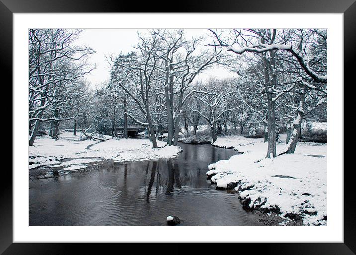 Snowy Puttles Bridge, New Forest Framed Mounted Print by Colin Tracy