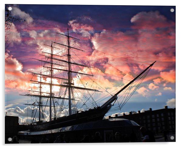  Sunset over the Cutty Sark Clipper Acrylic by sylvia scotting