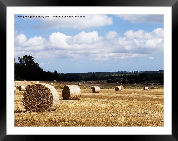Harvest is in! Lines of Rolls of Straw in a Norfol Framed Mounted Print by john hartley