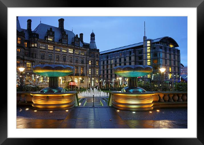 Sheffield Town Hall and Peace Gardens at Night  Framed Mounted Print by Darren Galpin