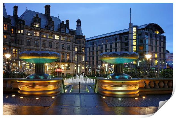 Sheffield Town Hall and Peace Gardens at Night  Print by Darren Galpin