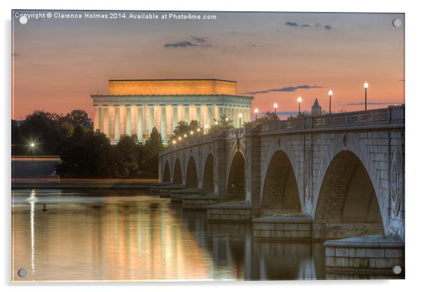 Lincoln Memorial and Arlington Bridge at Dawn I Acrylic by Clarence Holmes