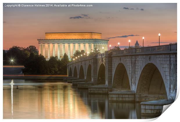 Lincoln Memorial and Arlington Bridge at Dawn I Print by Clarence Holmes