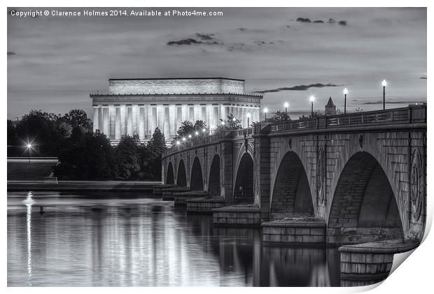Lincoln Memorial and Arlington Bridge at Dawn II Print by Clarence Holmes